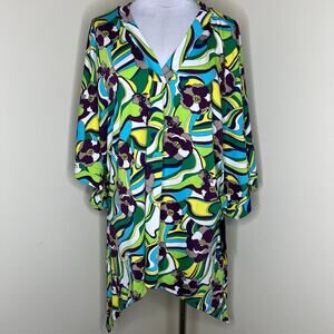 Coldesina Tunic Top XL Artsy Abstract Kimono Sleeve Wearable Art V-Neck Relaxed